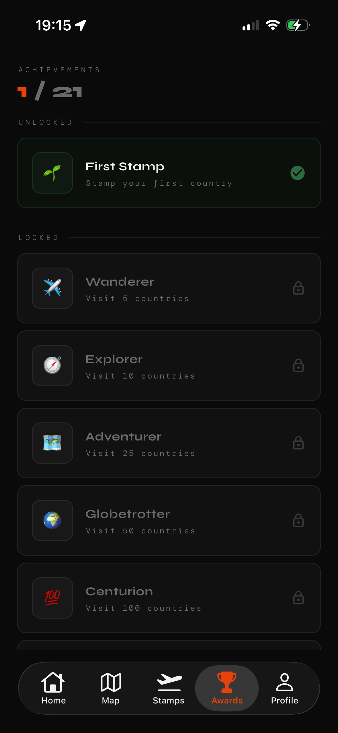 Achievements page