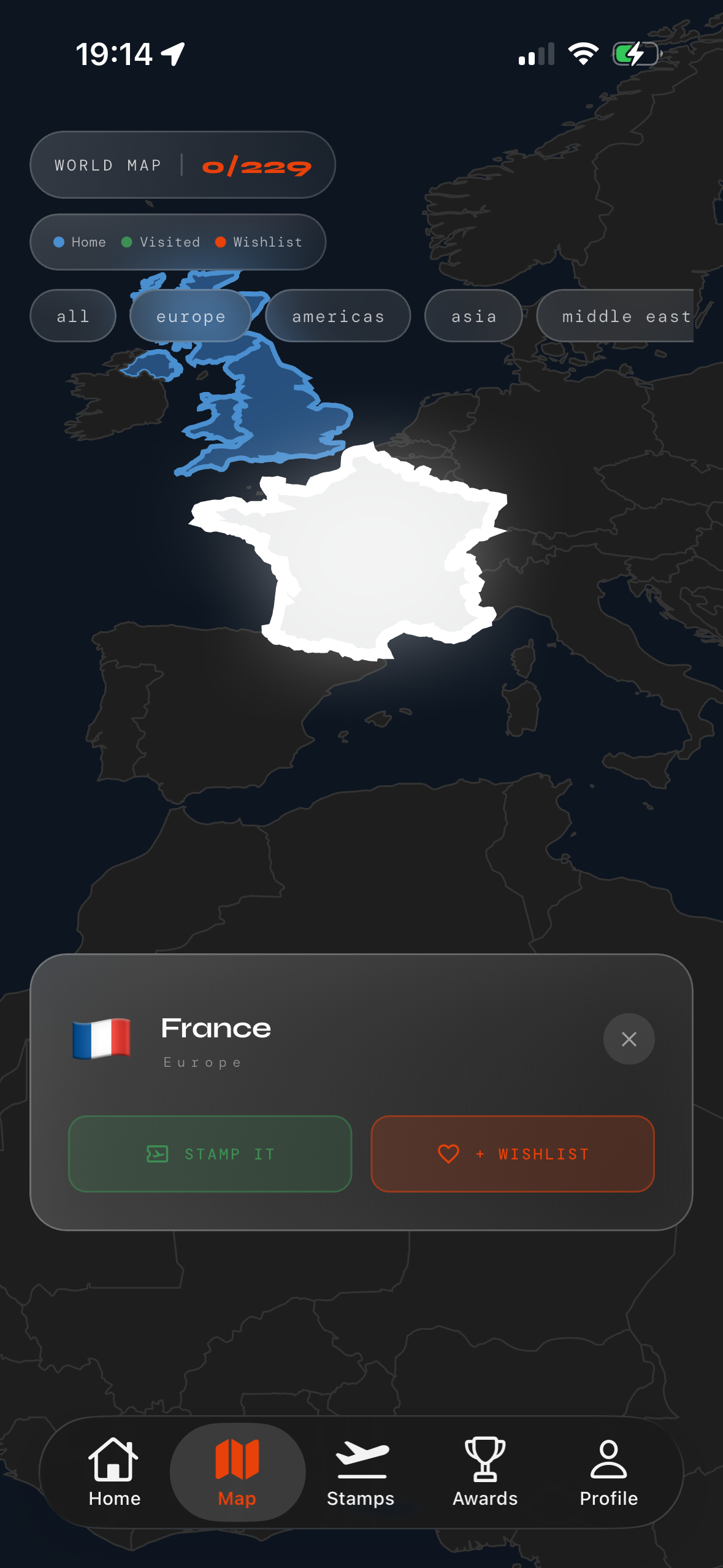Map with a country selected